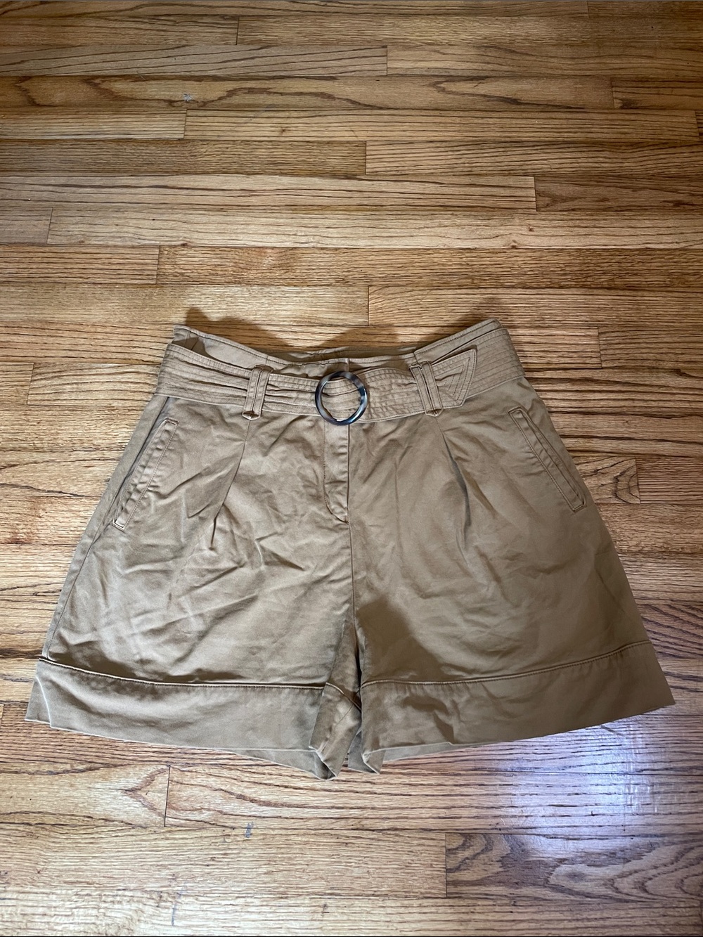 Sezane Rome high-waisted Khaki Belted Shorts